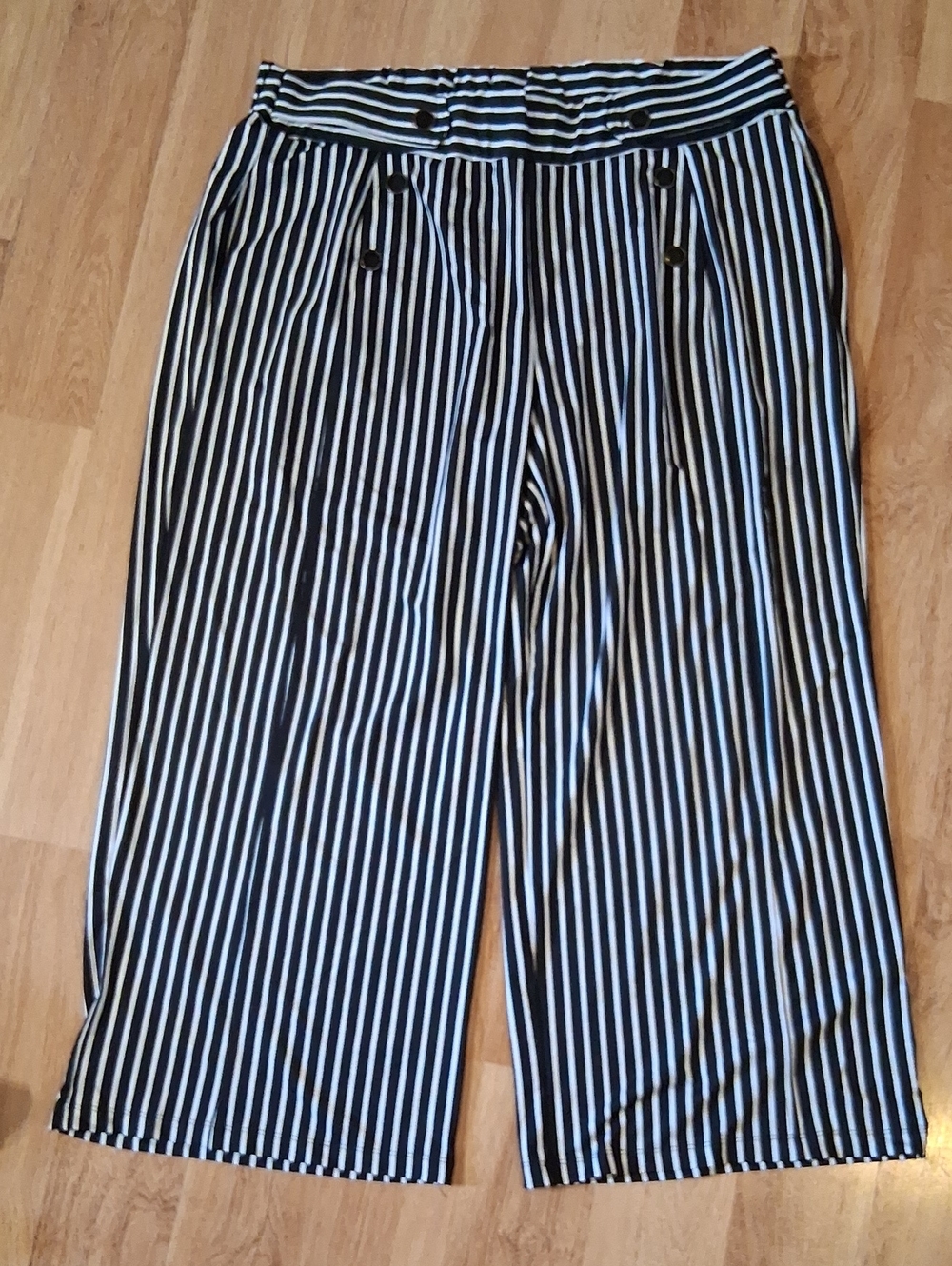 Robert Louis Striped Wide-Leg Women's Pants - Black & White Super Stretchy